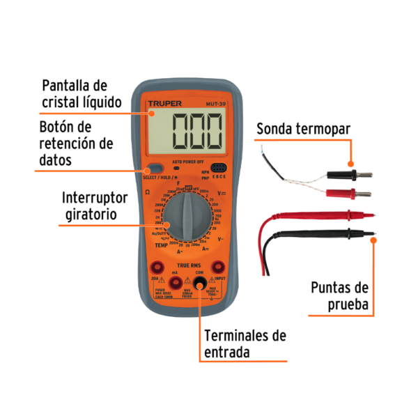 Multímetro Multitester Digital Profesional Truper Mut-39 - Imagen 3