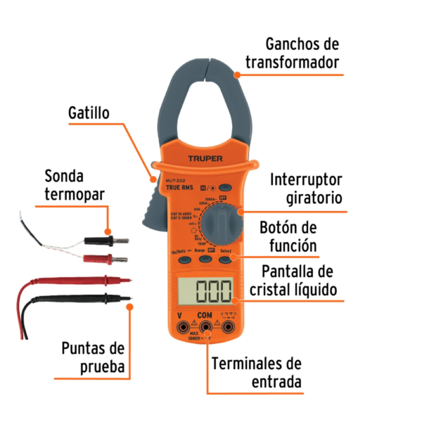 Multímetro Multitester Digital Gancho Pinza Truper Mut-202 - Imagen 5