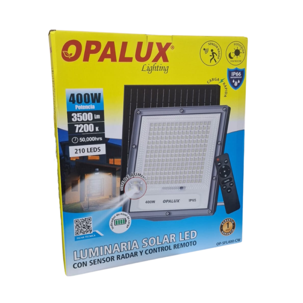 Reflector LED con Panel Solar y Control Remoto 400W 500LM IP66 - OPALUX - Imagen 2