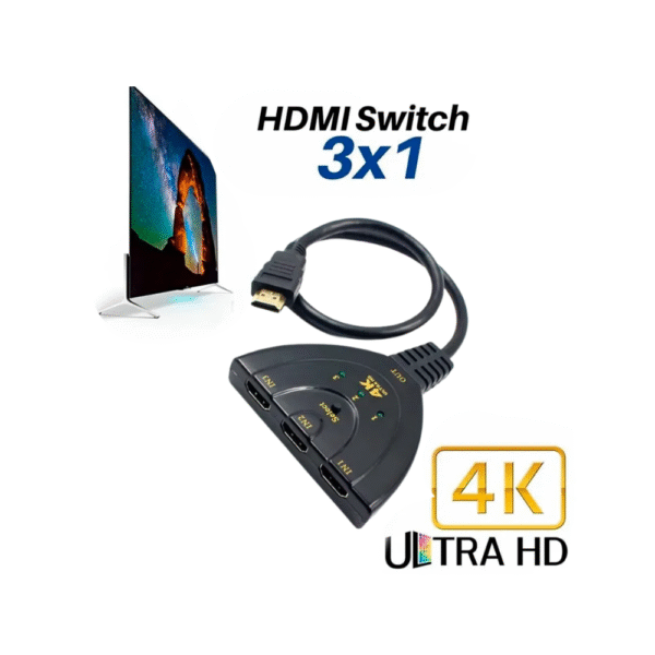 HDMI Switch 4K 3 x 1 Splitter con Cable Full HD 1080p Multiplicador - Imagen 2