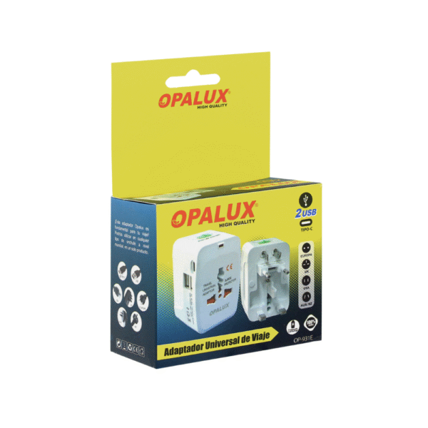 Adaptador Enchufe Multiple Viajero con 2 Entradas USB y 1 Tipo C - OP-931E - Imagen 3