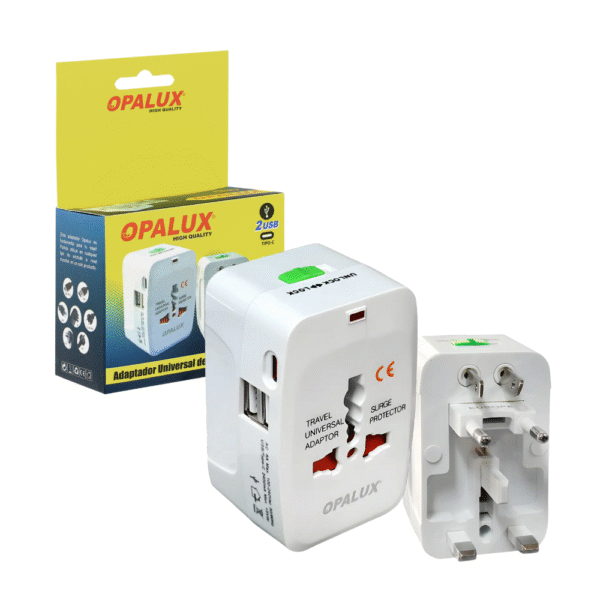 Adaptador Enchufe Multiple Viajero con 2 Entradas USB y 1 Tipo C - OP-931E