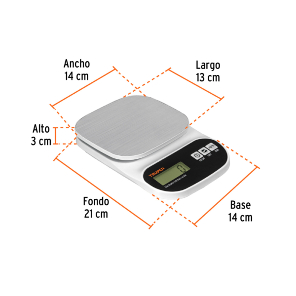 Balanza Digital de Cocina 5Kg Truper BASE-5EA Plato de Acero - Imagen 2