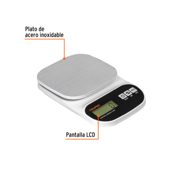 Balanza Digital de Cocina 5Kg Truper BASE-5EA Plato de Acero - Imagen 3